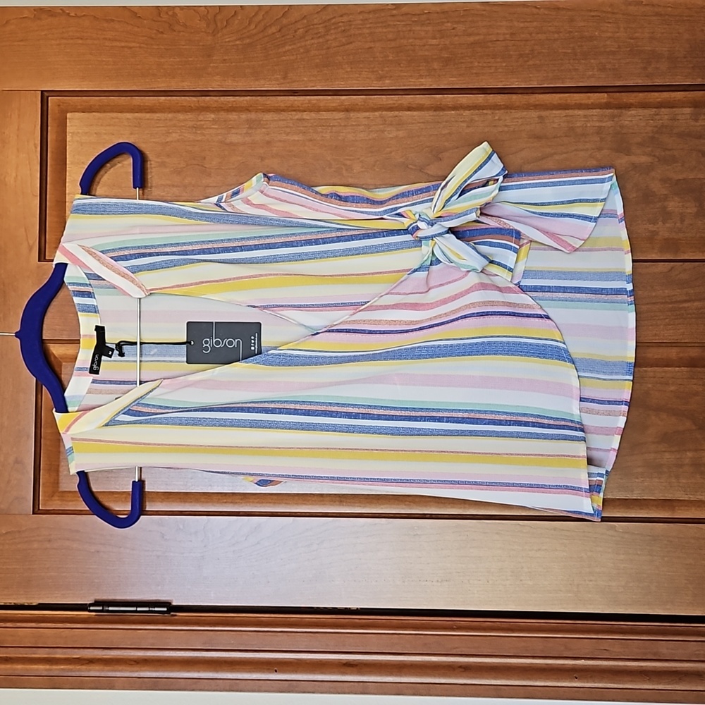 GIBSON Striped Wrap Style Summer Top NWT